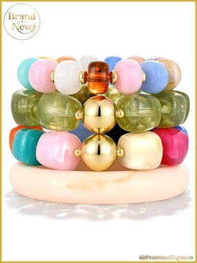 4 Pcs Beaded Bracelets for Women Chunky Acrylic Resin Bangle Set Stretch